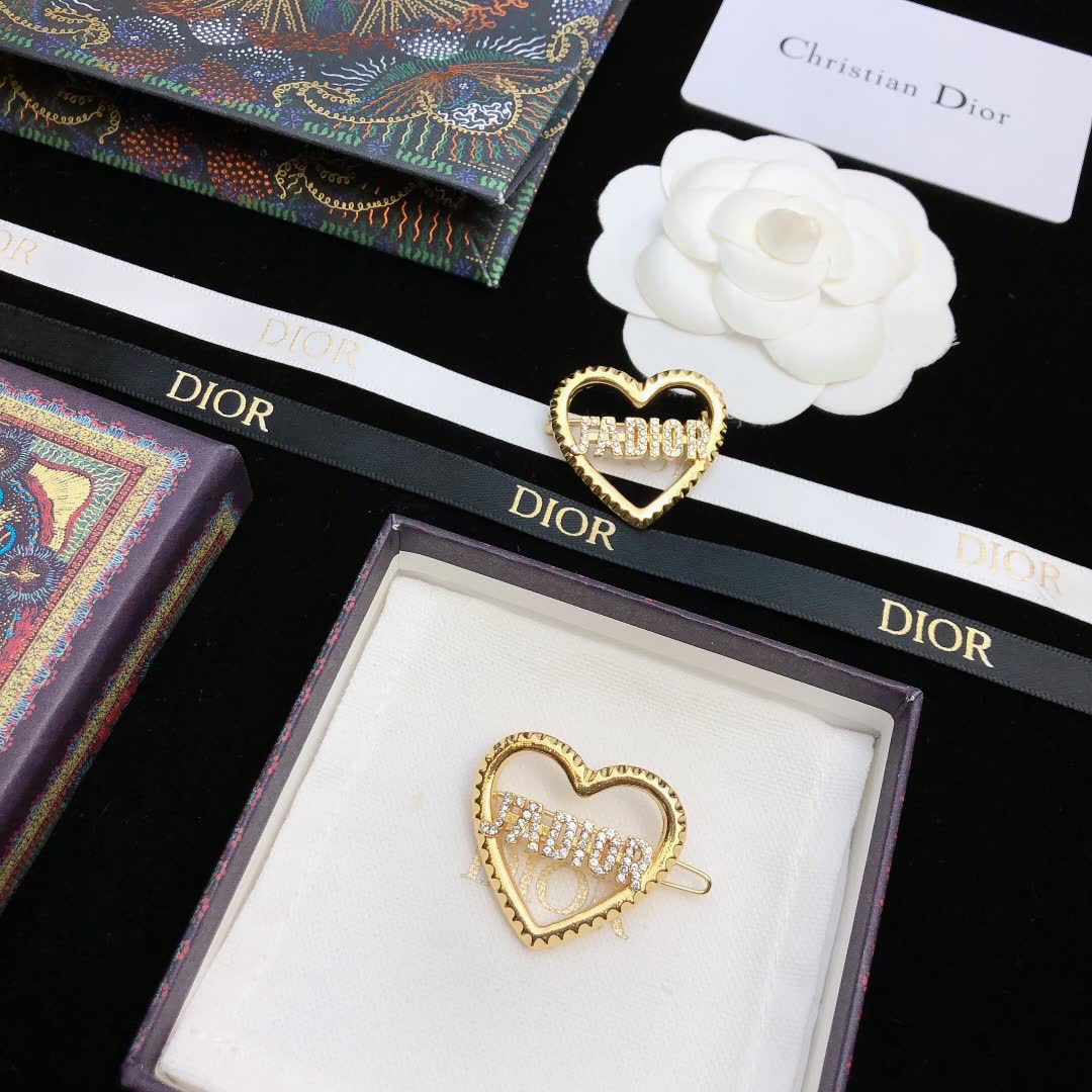 Dior Gold Heart Hair Clip with Crystals